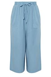 YOURS Curve Blue Chambray Tie Front Culottes