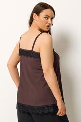 YOURS Plus Size Chocolate Brown Lace Detail Vest Top | Yours Clothing 2