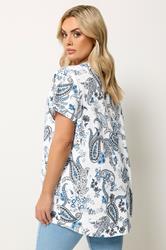 YOURS Plus Size Navy Blue Paisley Pintuck Short Sleeve Top | Yours Clothing 2