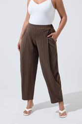 LIMITED COLLECTION Plus Size Chocolate Brown & Blue Pinstripe Barrel Leg Trousers | Yours Clothing 1
