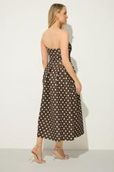 LTS Tall Women's Chocolate Brown Bandeau Polka Dot Pleated Midi Dress | Long Tall Sally 2