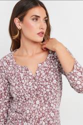 LTS Tall Blush Pink Ditsy Floral Cotton Henley Top | Long Tall Sally 4