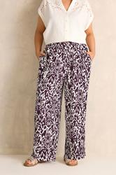 EVANS Plus Size Berry Red Ikat Print Shirred Waist Trousers | Evans 3