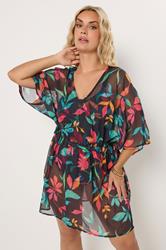 YOURS Plus Size Black Floral Chiffon Kimono | Yours Clothing 1
