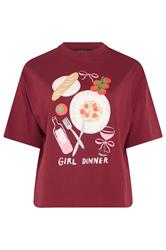 LIMITED COLLECTION Curve Burgundy Red 'Girl Dinner' Slogan T-Shirt
