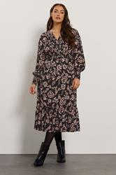 EVANS Plus Size Black Floral Pintuck Modal Dress | Evans 3