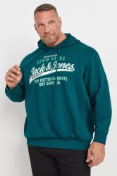 JACK & JONES Big & Tall Teal Blue Printed Logo Hoodie | BadRhino 2