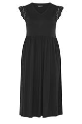 Yours Curve Black Broderie Sleeve Maxi Dress