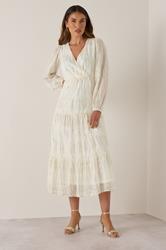 LTS Tall Ivory White Metallic Dash Tiered Maxi Dress | Long Tall Sally 3