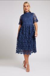 YOURS LONDON Plus Size Blue Crochet Lace Midi Dress | Yours Clothing 1