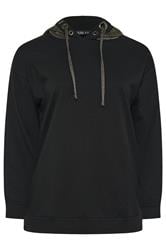 YOURS Curve Black & Gold Shimmer Trim Eyelet Hoodie