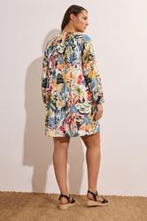 EVANS Plus Size Blue & Yellow Floral Pleated Swing Dress | Evans 4