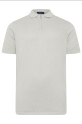 BadRhino Big & Tall Grey Knitted Short Sleeve Zip Polo Shirt