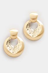 Gold Tone Textured Drop Hoop Earrings | Yours Clothing 3