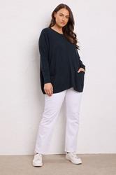 EVANS Plus Size Navy Blue Soft Touch Front Seam Jumper | Evans 2