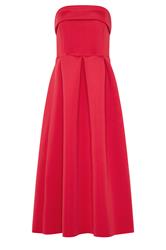 LTS Tall Bright Red Bandeau Pleated Midi Dress