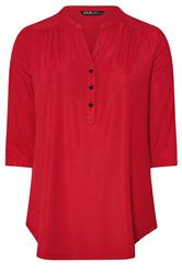 YOURS Curve Red Half Placket Ribbed Shirt
