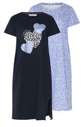 YOURSET Plus Size 2 PACK Blue Leopard Heart Midaxi Nightdresses | Yours Clothing 7