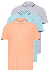 BadRhino Big & Tall 3 Pack Blue & Orange Tipped Polo Shirts | BadRhino 1