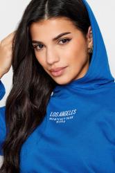 PixieGirl Petite Womens Cobalt Blue 'Los Angeles' Slogan Cotton Cropped Hoodie | PixieGirl  5