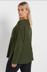 YOURS Plus Size Khaki Green 'Merry Christmas' Sequin Embellished Sweatshirt | Yours Clothing  2
