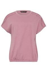M&Co Pink Scallop Trim Detail Cotton Top