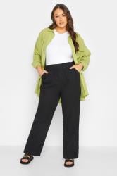 YOURS Plus Size Black Cool Cotton Wide Leg Trousers | Yours Clothing 1
