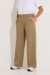 PixieGirl Petite Women's Natural Brown Buckle Wide Leg Trousers | PixieGirl 2
