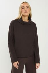LTS Tall Women's Chocolate Brown Roll Neck Brushed Ribbed Top | Long Tall Sally 3