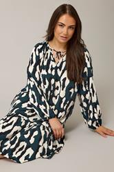 EVANS Plus Size Navy Blue Animal Print Tiered Mini Dress | Evans  1