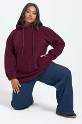 YOURS Plus Size Burgundy Red Teddy Fleece Hoodie | Yours Clothing  3