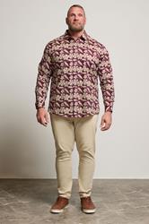 BadRhino Tailoring Big & Tall Burgundy Red Premium Leaf Print Long Sleeve Shirt | BadRhino 1