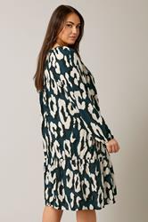 EVANS Plus Size Navy Blue Animal Print Tiered Mini Dress | Evans  2