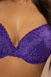 YOURS Plus Size Purple Floral Lace Padded T-Shirt Bra | Yours Clothing 5