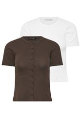 PixieGirl Petite Women's 2 PACK White and Chocolate Brown Ribbed Top | PixieGirl 7