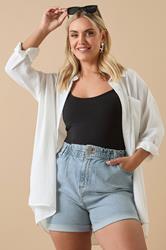 YOURS Plus Size Light Blue Elasticated Waist Turn Up Denim Shorts | Yours Clothing 3