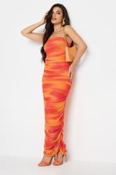 PixieGirl Petite Womens Orange Mesh Bardot Maxi Dress | PixieGirl 2