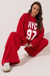 YOURS Plus Size Red 'NYC 97' Slogan Sweatshirt | Yours Clothing 1