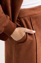 PixieGirl Petite Women's Tan Brown Suedette Wide Leg Trousers | Pixie Girl 5