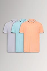 BadRhino Big & Tall 3 Pack Blue & Orange Tipped Polo Shirts | BadRhino 3