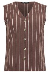 M&Co Petite Chocolate Brown Stripe Button Front Vest Top | M&Co 6