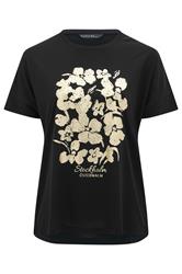 EVANS Plus Size Black & Gold Floral Foil Detail Modal Top | Evans 5