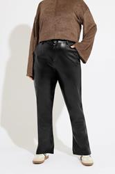 YOURS Plus Size Black Faux Leather Straight Leg Trousers | Yours Clothing  1