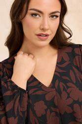 EVANS Plus Size Black & Brown Floral Pleat Front Blouse | Evans 4