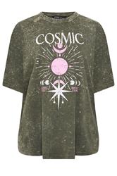 YOURS Plus Size Green Acid Wash 'Cosmic' Oversized T-Shirt | Yours Clothing 5