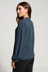 LTS Tall Indigo Blue Acid Wash Tie Neck Blouse | Long Tall Sally 2