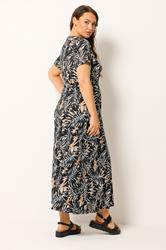 YOURS Plus Size Black Leaf Print Wrap Front Maxi Dress | Yours Clothing 2