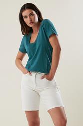LTS Tall Women's Blue V-Neck Short Sleeve Cotton T-Shirt | Long Tall Sally 3