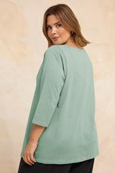EVANS Plus Size Sage Green V-Neck Cotton Top | Evans 2