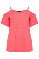 YOURS Curve Pink Textured Cold Shoulder Top